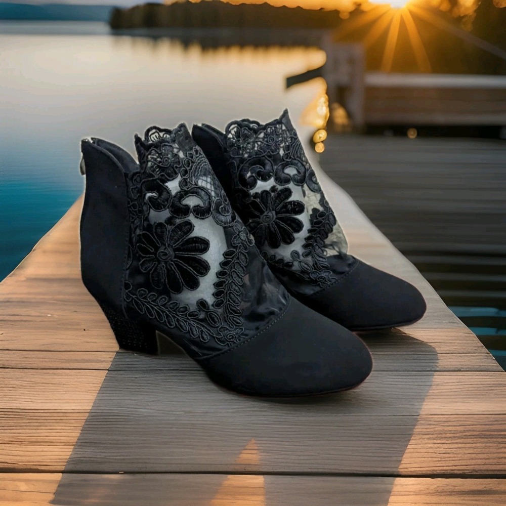 Womens Round‎ Toe Hollow Floral Lace Mesh Ankle Boots Shoes Size 40 9 US